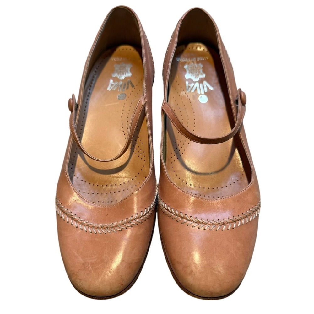 Viva‎ By Pedag Vintage Leather Mary Jane Pumps Womens EU 36 Brown Comfort Heel
